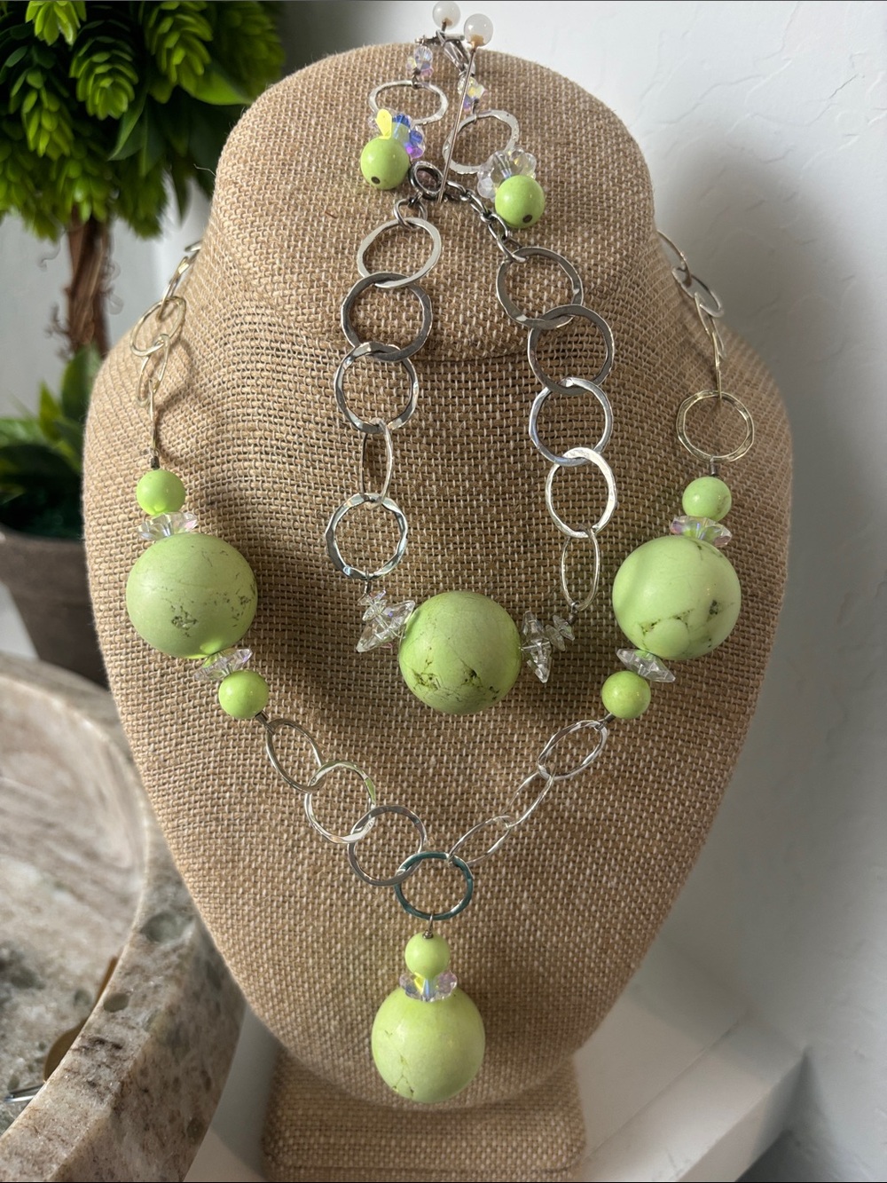 Sterling Silver Limestone Necklace, Bracelet, Earrings set/3